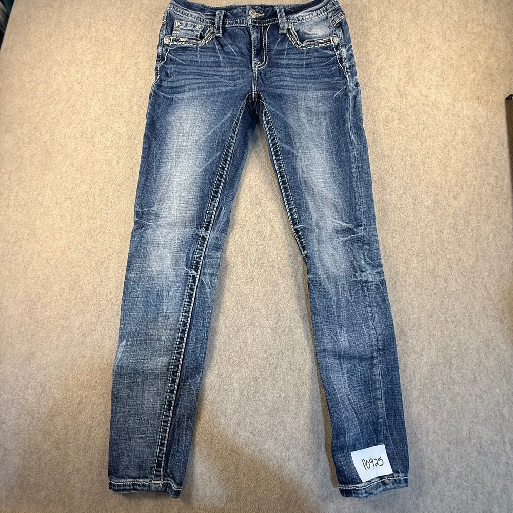 Miss Me Skinny Jeans Womens 25 Medium Wash Embellished Flap Pocket Denim